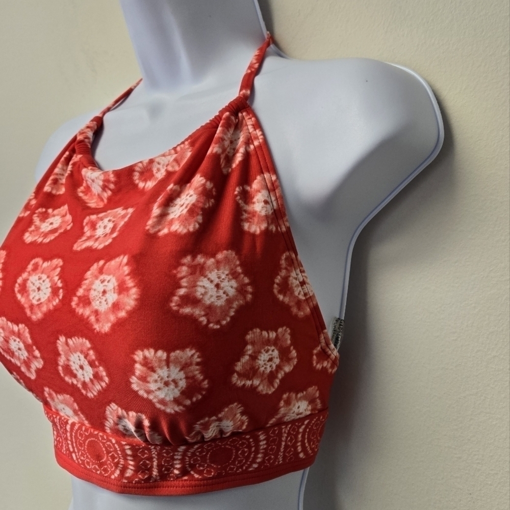 Michael Michael Kors High Neck Bikini Top Floral Tie Dye Coral L - Picture 2 of 10